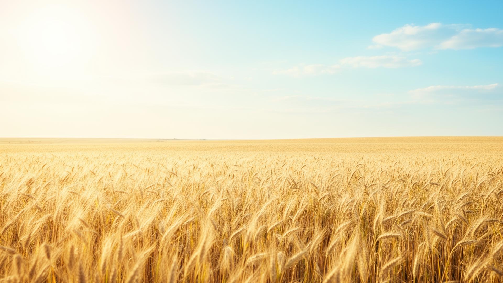 Sun-drenched golden wheat field under a wide prairie sky near Bruderheim